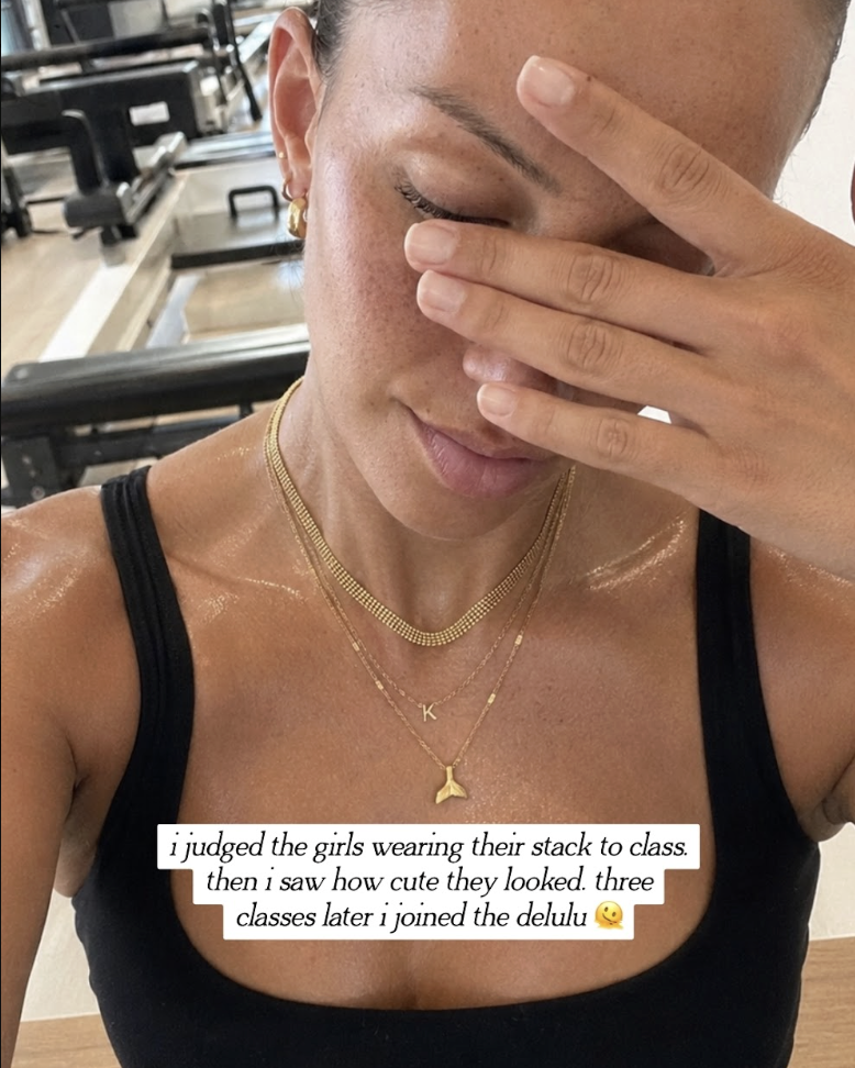 8-figure jewelry brand lifestyle static ad, pilates studio setting